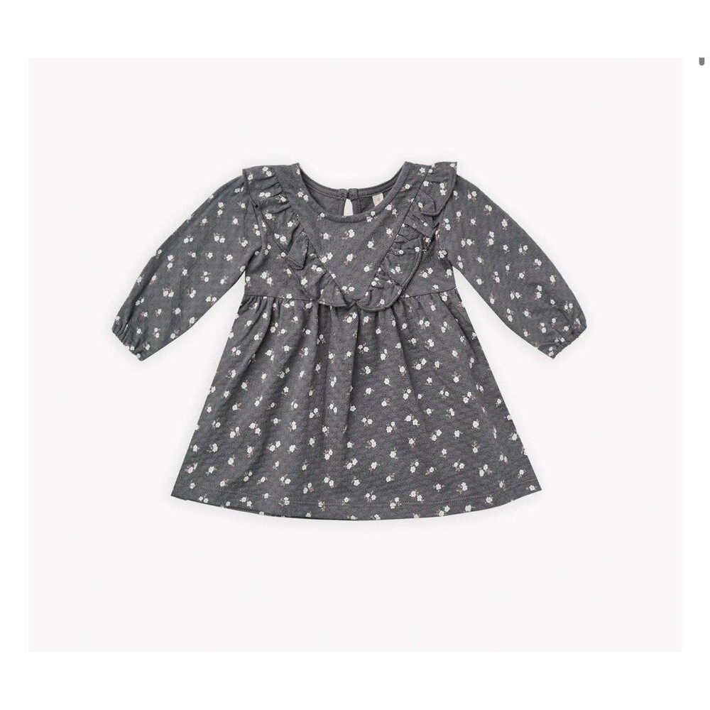 Quincy Mae- longsleeve ruffle v dress Dark Floral 2-3Y